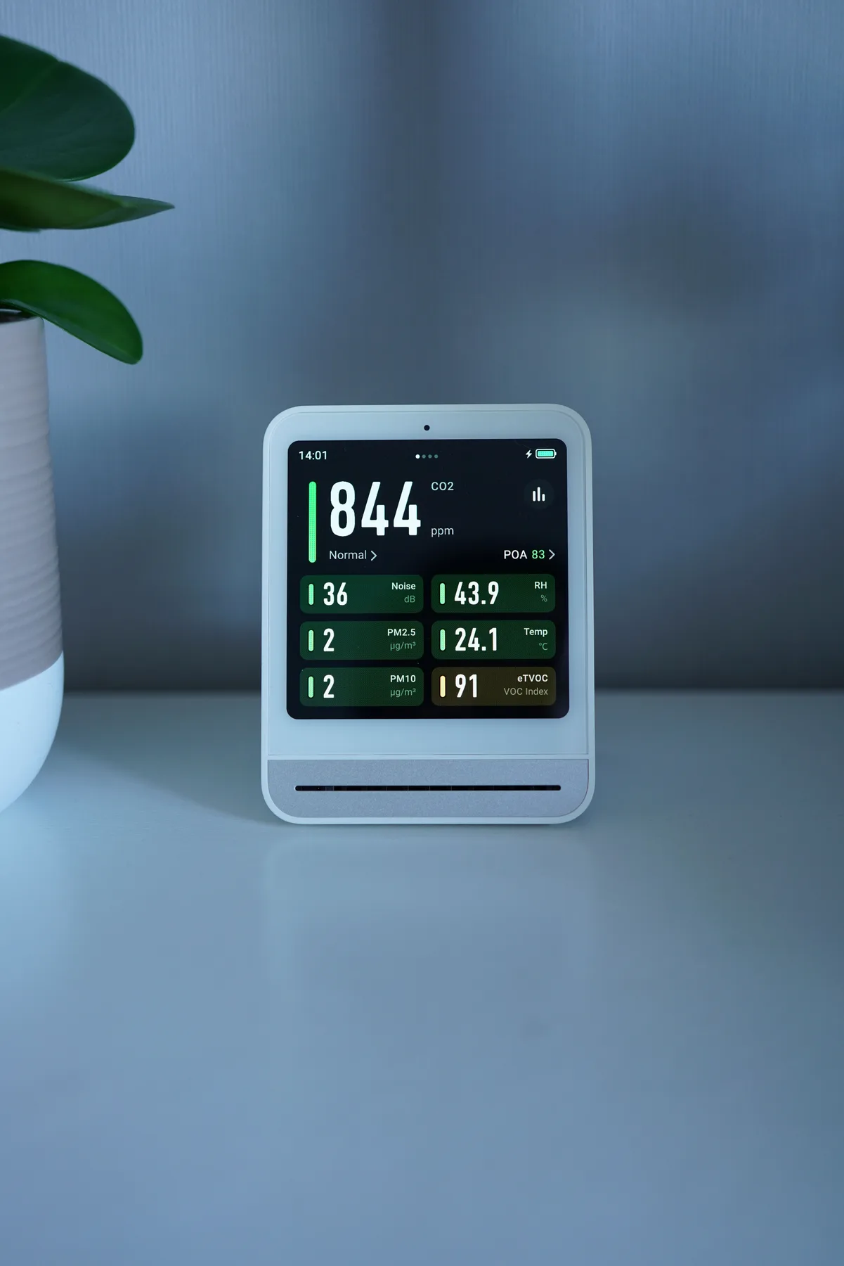 Illustrative environmental monitor, front view showing its display